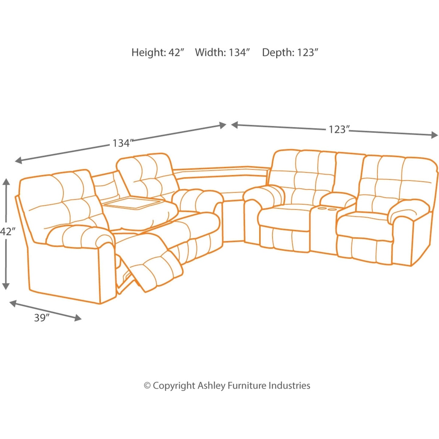 Canapé inclinable double Acieona avec table rabattable - Ardoise
