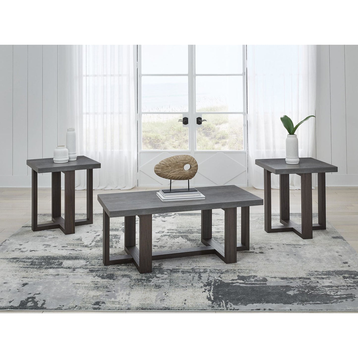 Tables Dynnford (lot de 3) - Gris/Marron