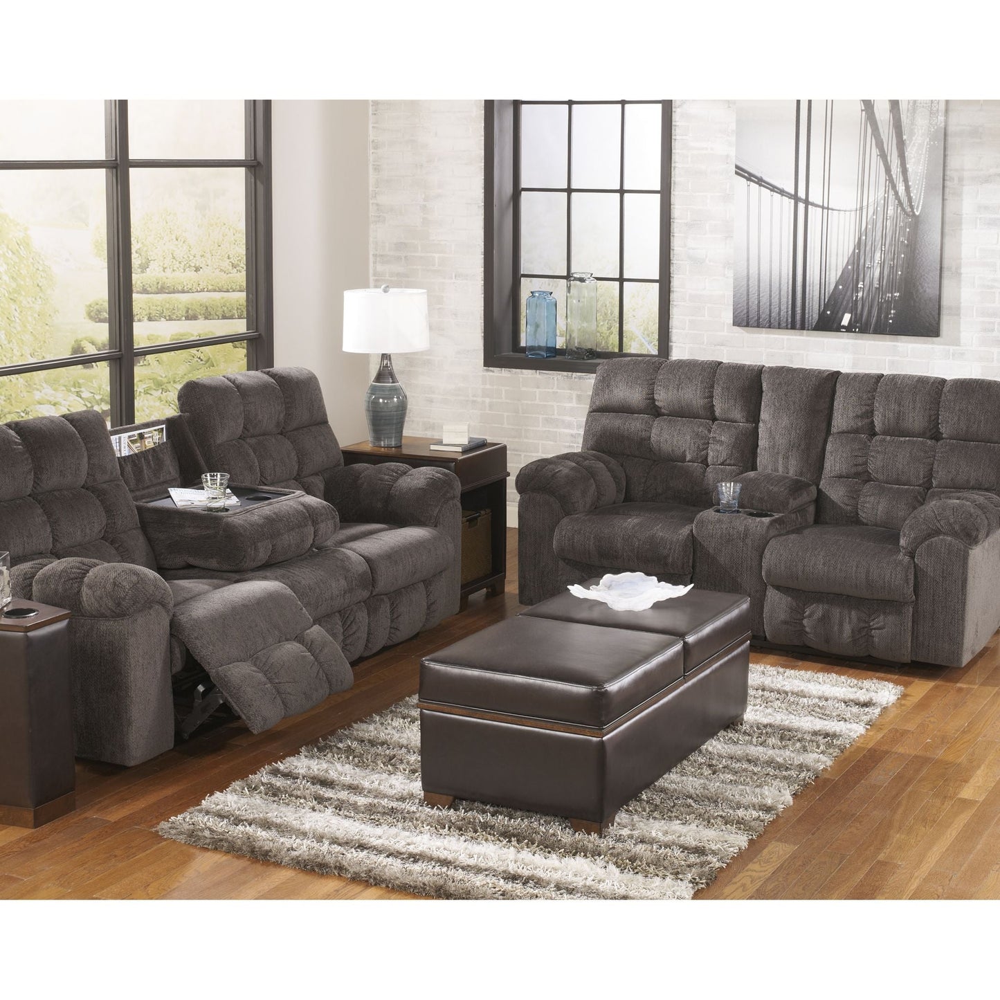 Canapé inclinable double Acieona avec table rabattable - Ardoise