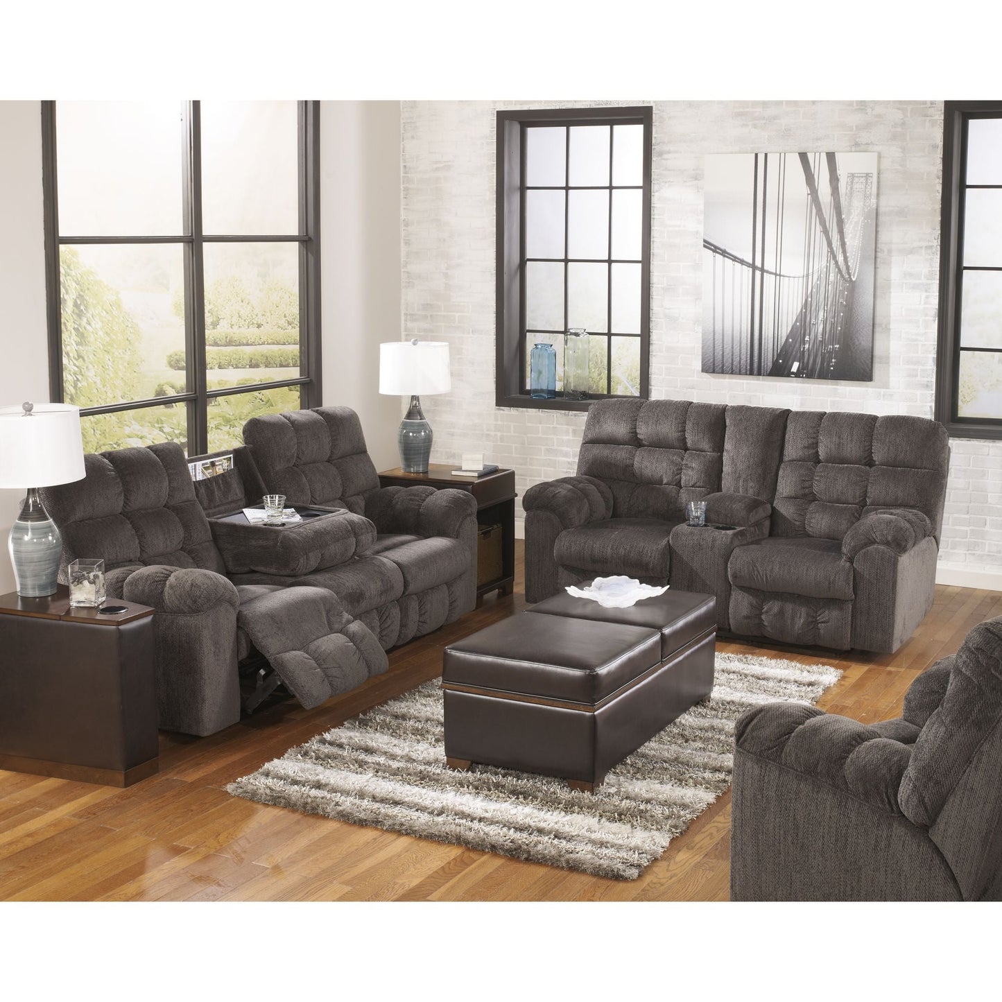 Canapé inclinable double Acieona avec table rabattable - Ardoise