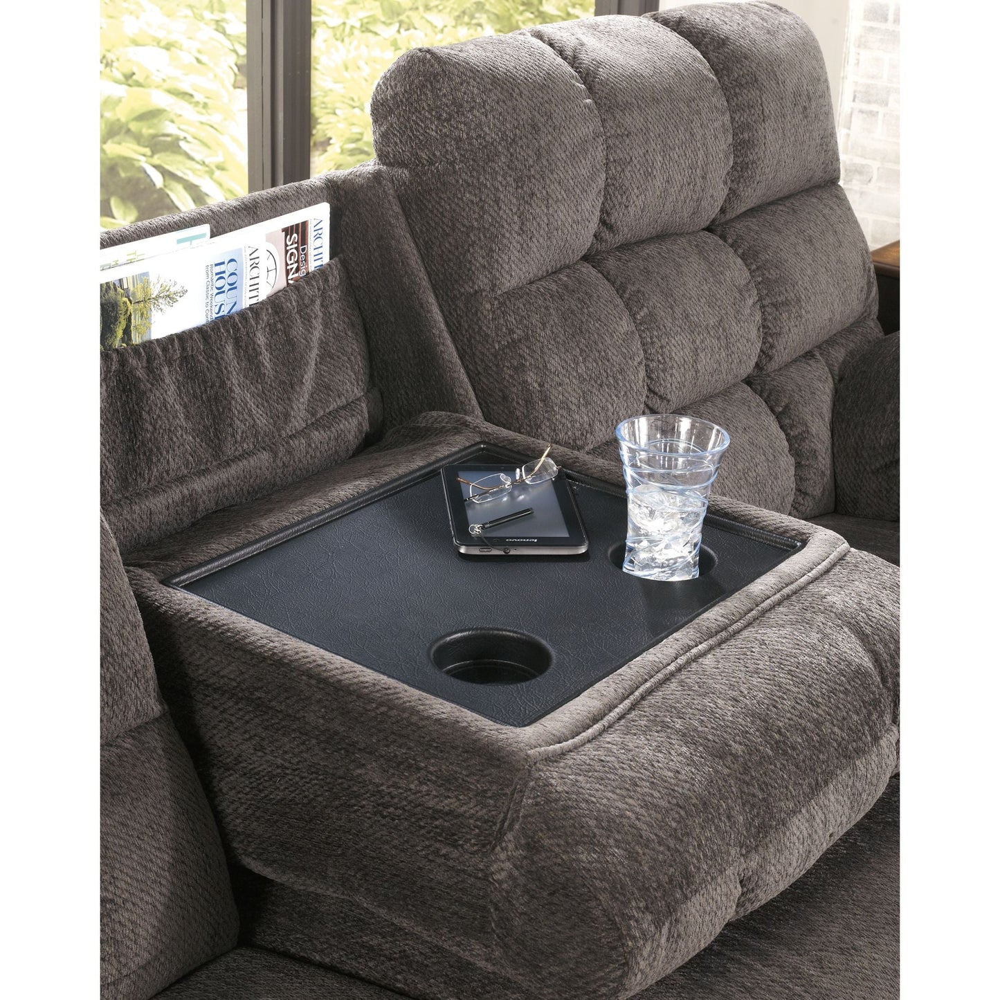 Canapé inclinable double Acieona avec table rabattable - Ardoise