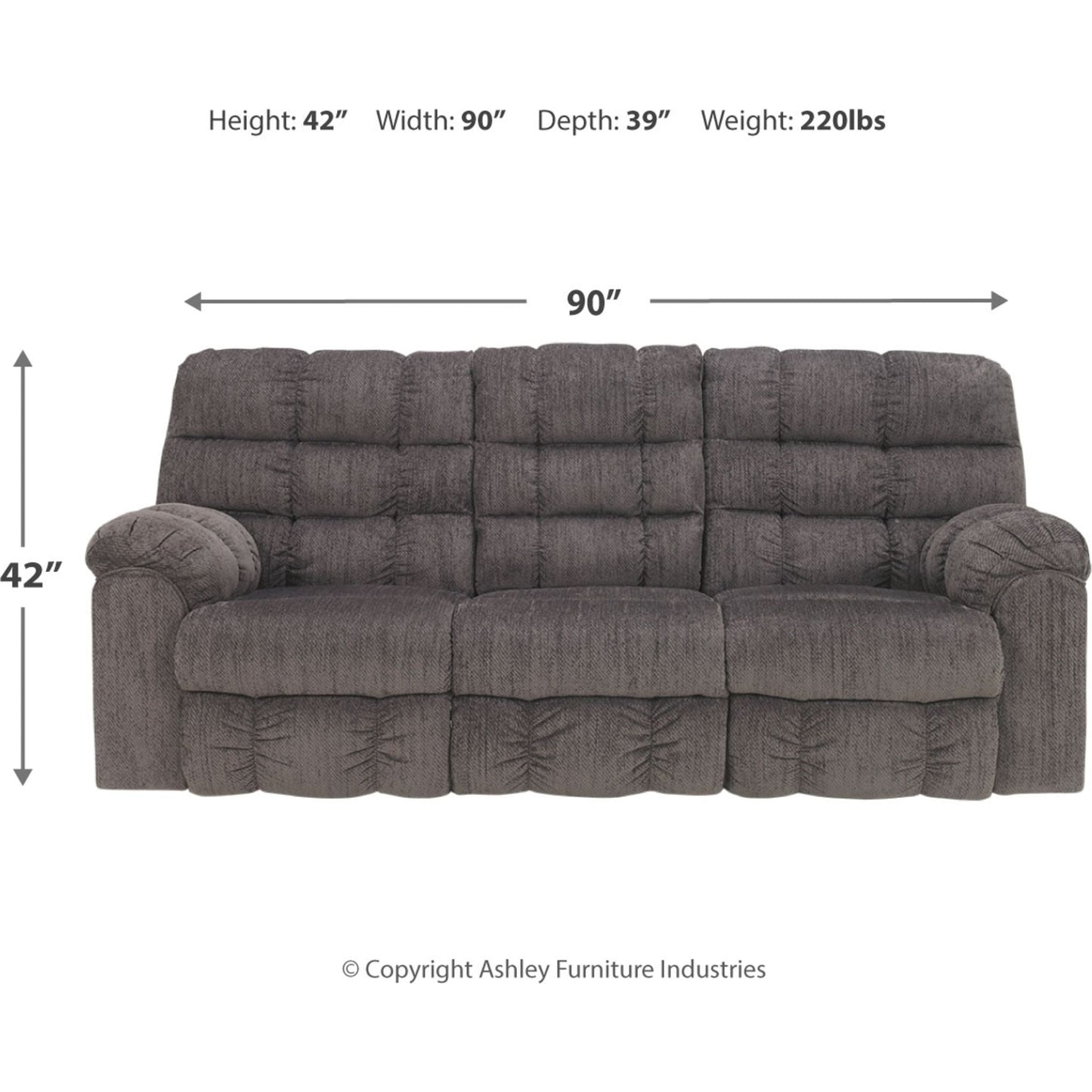 Canapé inclinable double Acieona avec table rabattable - Ardoise